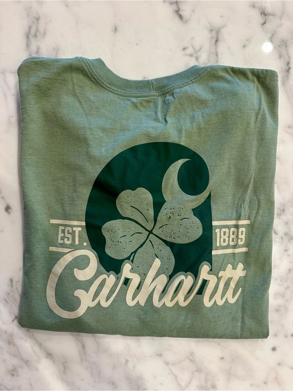 Men’s Carhartt Long-Sleeve Green Logo Tee with back and sleeve Graphic - Large